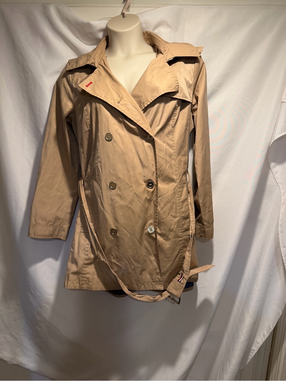 Tommy Hilfiger Beige Double-Breasted Trench Coat